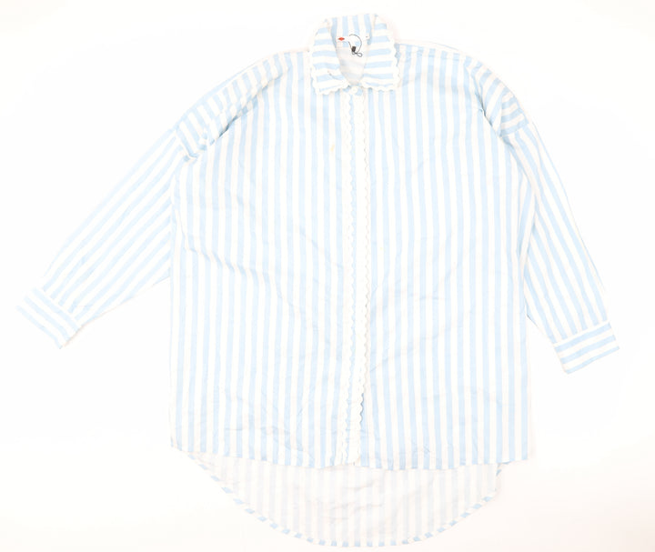 Khaadi Women's Blue Striped Button-Up Shirt M