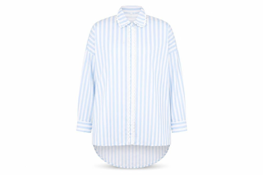 Front view of Khaadi Women's Blue Striped Button-Up Shirt M
