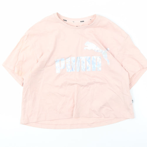 Puma Girls Pink T-Shirt 11-12 Years Logo Short Sleeve Casual