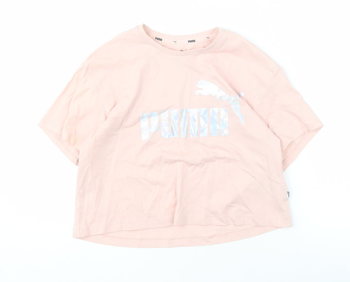 Puma Girls Pink T-Shirt 11-12 Years Logo Short Sleeve Casual