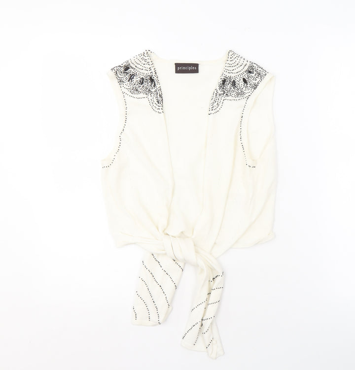 Principles Women's White Sleeveless Studded Vest Size 14