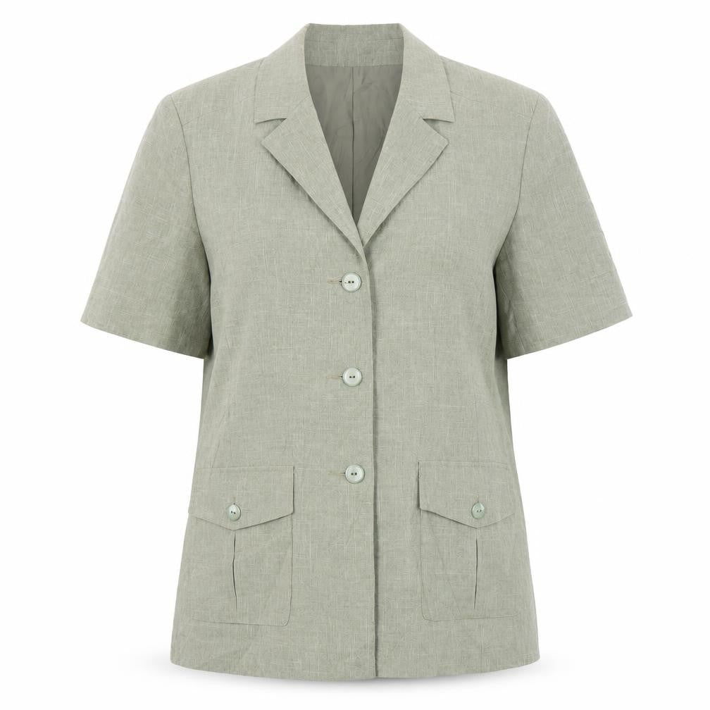 Front view of Honor Millburn Women's Grey Short Sleeve Blouse