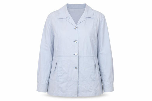 Front view of Viyella Women's Blue Cotton Jacket, size 12, Petite