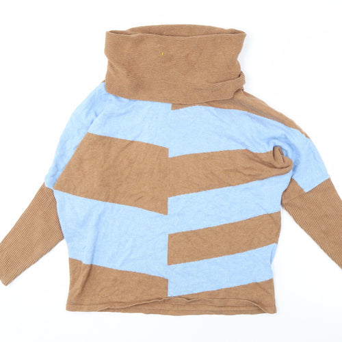 Marble Women's Geometric Cowl Neck Jumper Blue/Brown Size 12