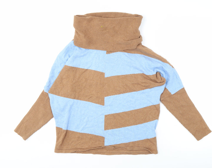Marble Women's Geometric Cowl Neck Jumper Blue/Brown Size 12