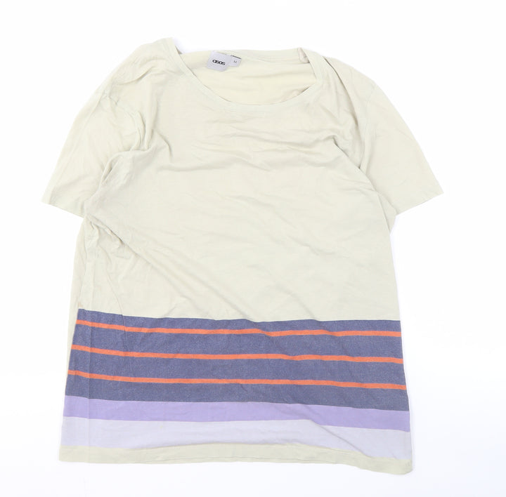 ASOS Men's Beige Striped T-Shirt, Size M
