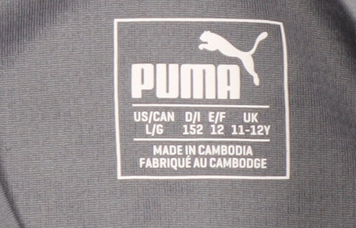 Puma Boys Grey T-Shirt, Size 11-12, Breathable Activewear