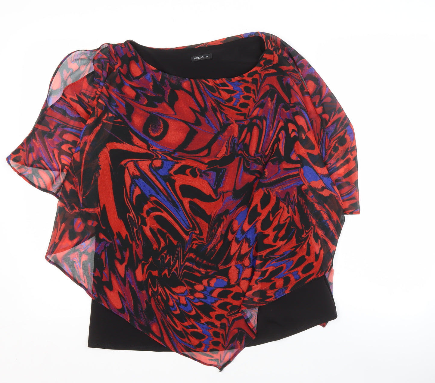 Roman Women's Geometric Red Top, Size 16, Multicoloured