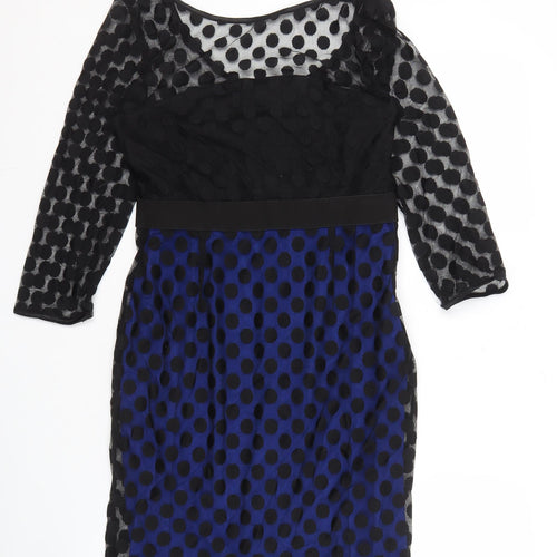 Untold Women's Black Blue Polka Dot Long Sleeve Dress