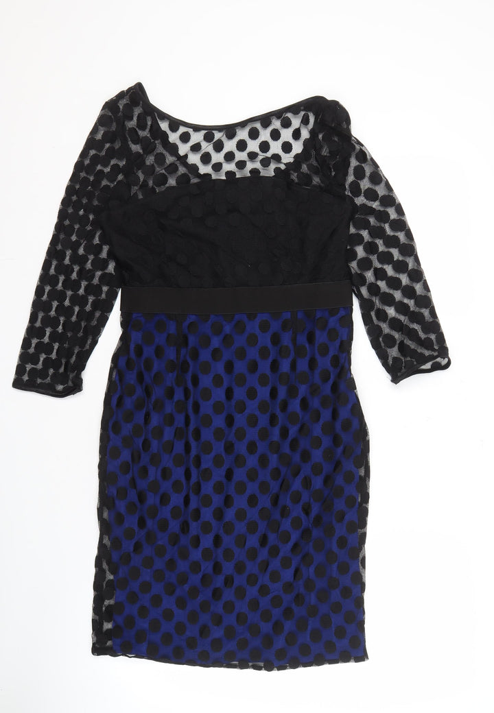 Untold Women's Black Blue Polka Dot Long Sleeve Dress