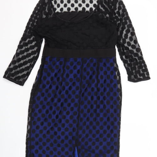 Untold Women's Black Blue Polka Dot Long Sleeve Dress
