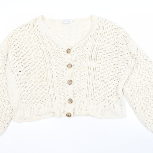 In The Style Women's Ivory V-Neck Cardigan L