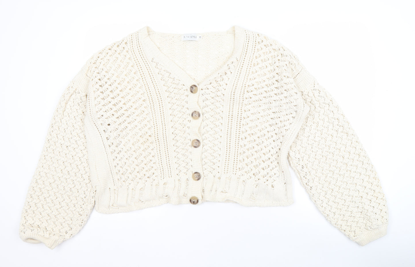 In The Style Women's Ivory V-Neck Cardigan L