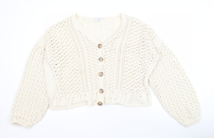 In The Style Women's Ivory V-Neck Cardigan L