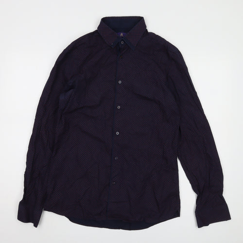 Next Men's Slim Fit Blue Geometric Shirt Size 15.5