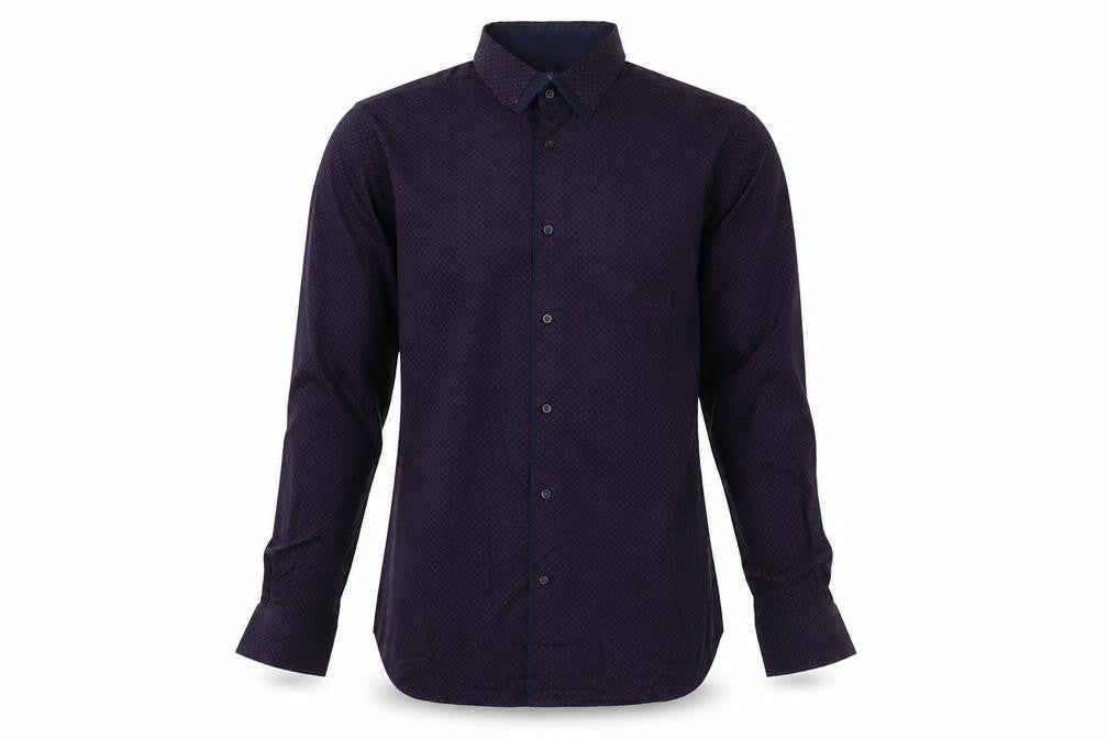 Front view of Next Men's Slim Fit Blue Geometric Shirt, size 15.5