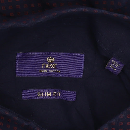 Next Men's Slim Fit Blue Geometric Shirt Size 15.5