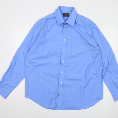 Marks and Spencer Men's Blue Button-Up Long Sleeve Shirt
