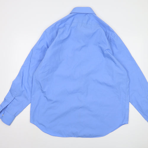 Marks and Spencer Men's Blue Button-Up Long Sleeve Shirt