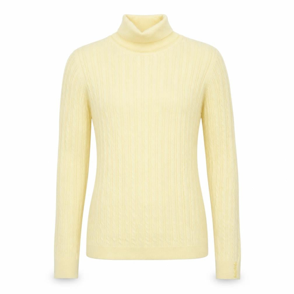 Front view of Viyella Active Women's Yellow Cable-Knit Roll Neck Jumper S