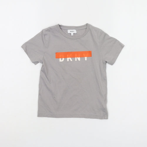 DKNY Boys Grey Logo T-Shirt, Size 5, Casual Short Sleeve