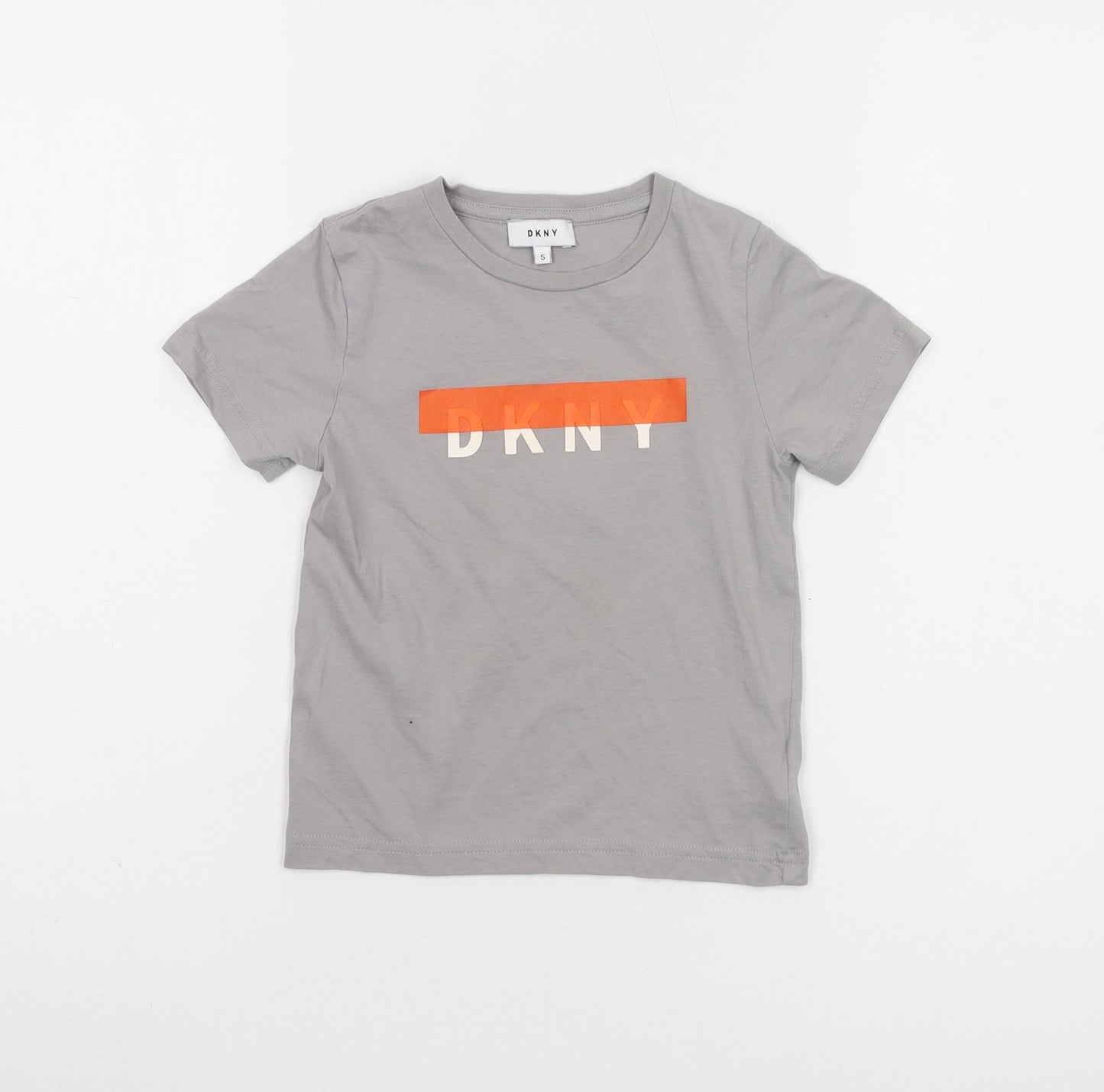 DKNY Boys Grey Logo T-Shirt, Size 5, Casual Short Sleeve