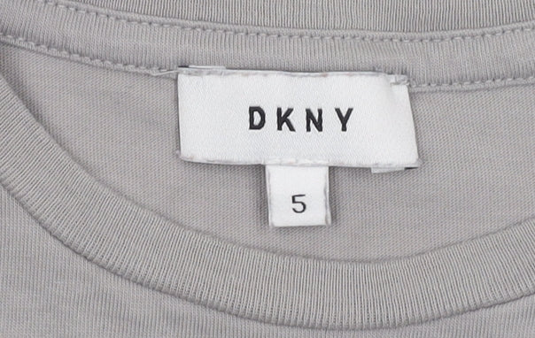 DKNY Boys Grey Logo T-Shirt, Size 5, Casual Short Sleeve