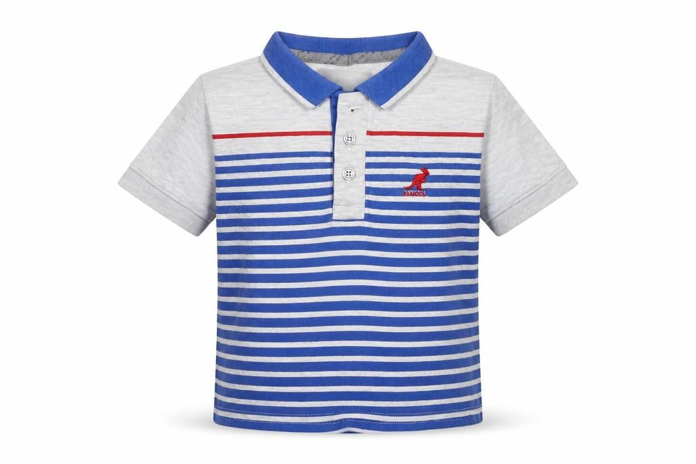 Front view of Kangol boys’ blue striped polo shirt - 4-5 years