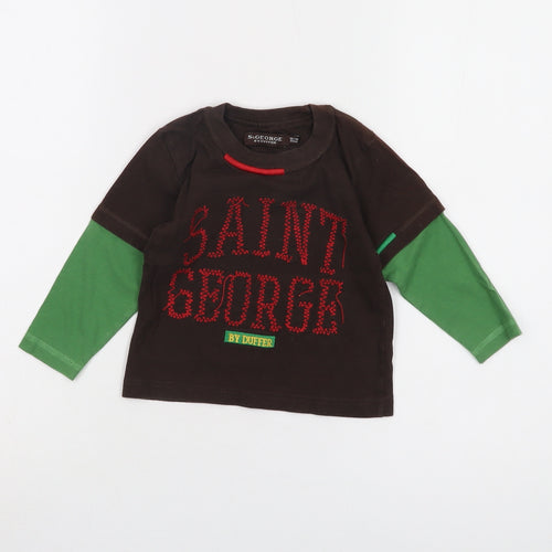 St George by Duffer Unisex Baby T-Shirt Brown/Green 12-18 Months