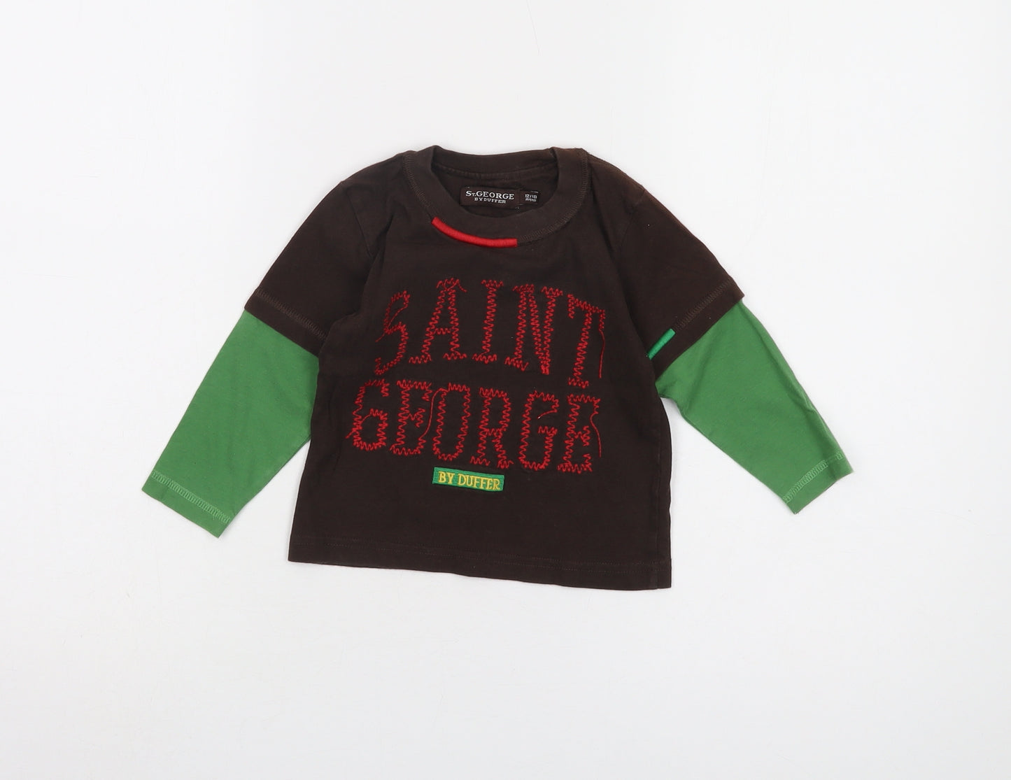 St George by Duffer Unisex Baby T-Shirt Brown/Green 12-18 Months