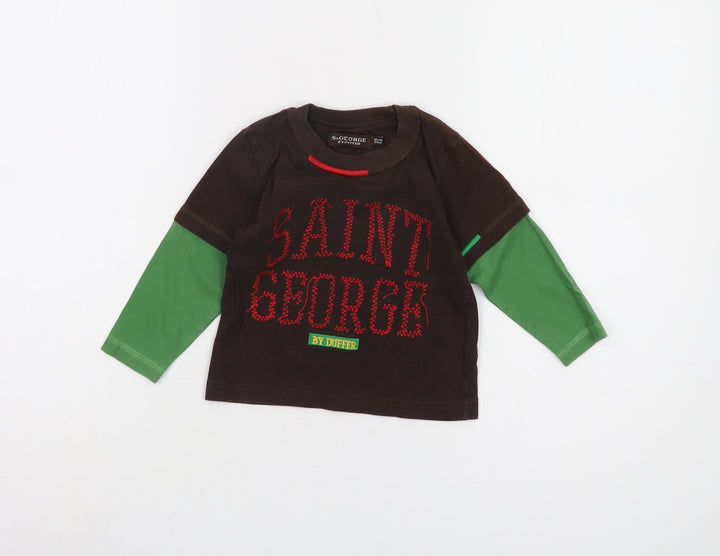 St George by Duffer Unisex Baby T-Shirt Brown/Green 12-18 Months