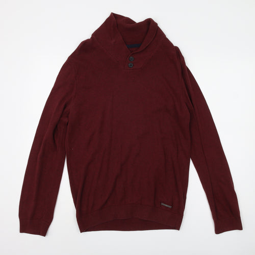 Jules Men's Red Henley Jumper M - Cotton Knit