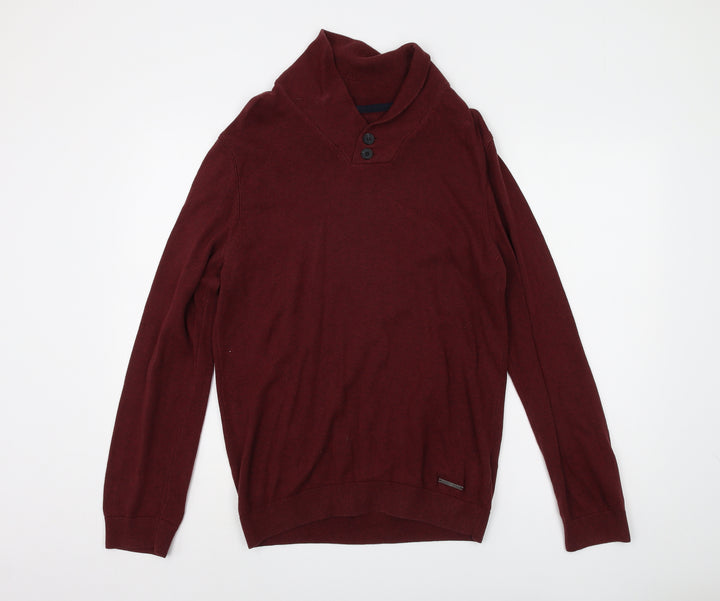 Jules Men's Red Henley Jumper M - Cotton Knit