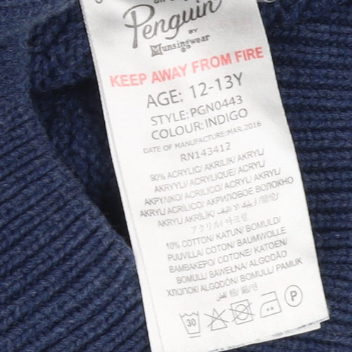 Original Penguin Boys Blue Full Zip Jumper Size 12-13Y