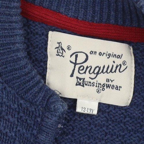 Original Penguin Boys Blue Full Zip Jumper Size 12-13Y