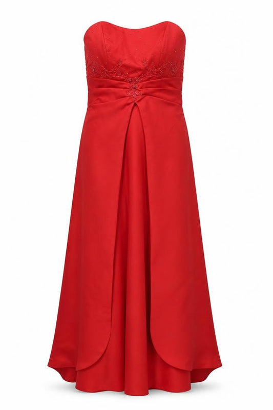 Front view of Raylia Designs Women's Red Formal Strapless Dress, size 14