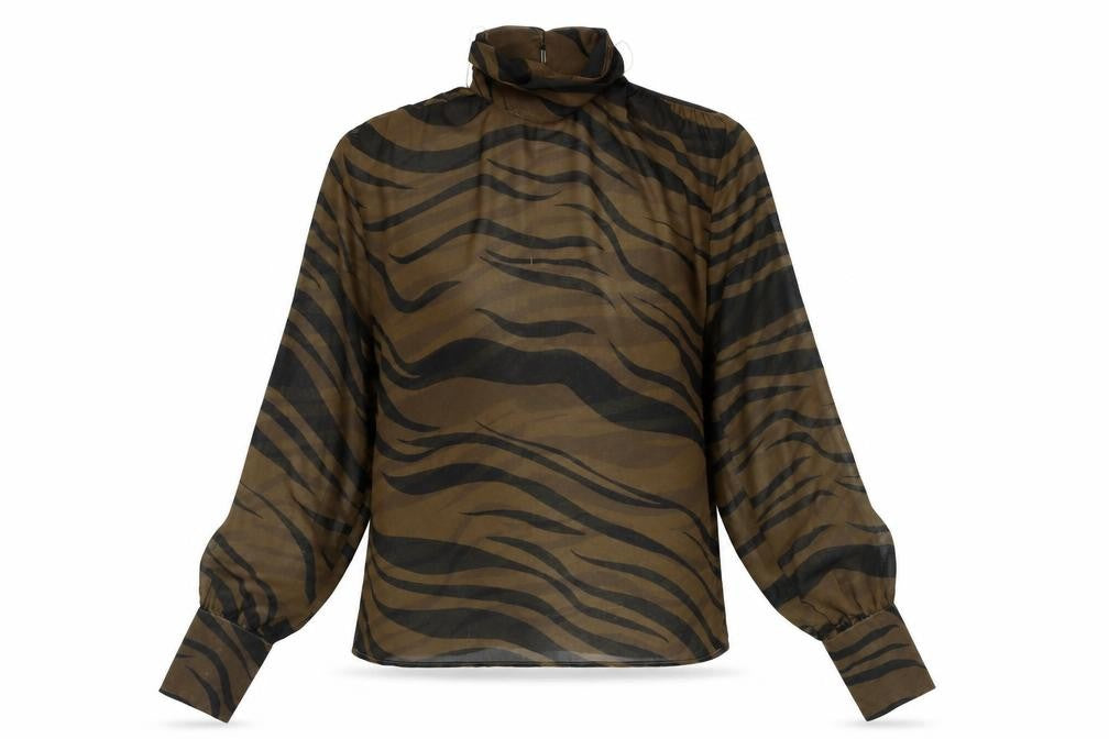 Front view of ASOS DESIGN Women's Brown Animal Print Blouse, size 8