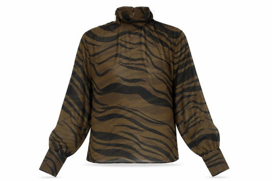 Front view of ASOS DESIGN Women's Brown Animal Print Blouse, size 8