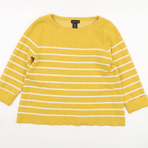 Adrienne Vittadini Yellow Striped Pullover Jumper L Women