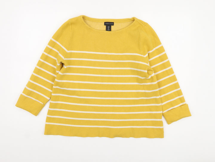 Adrienne Vittadini Yellow Striped Pullover Jumper L Women