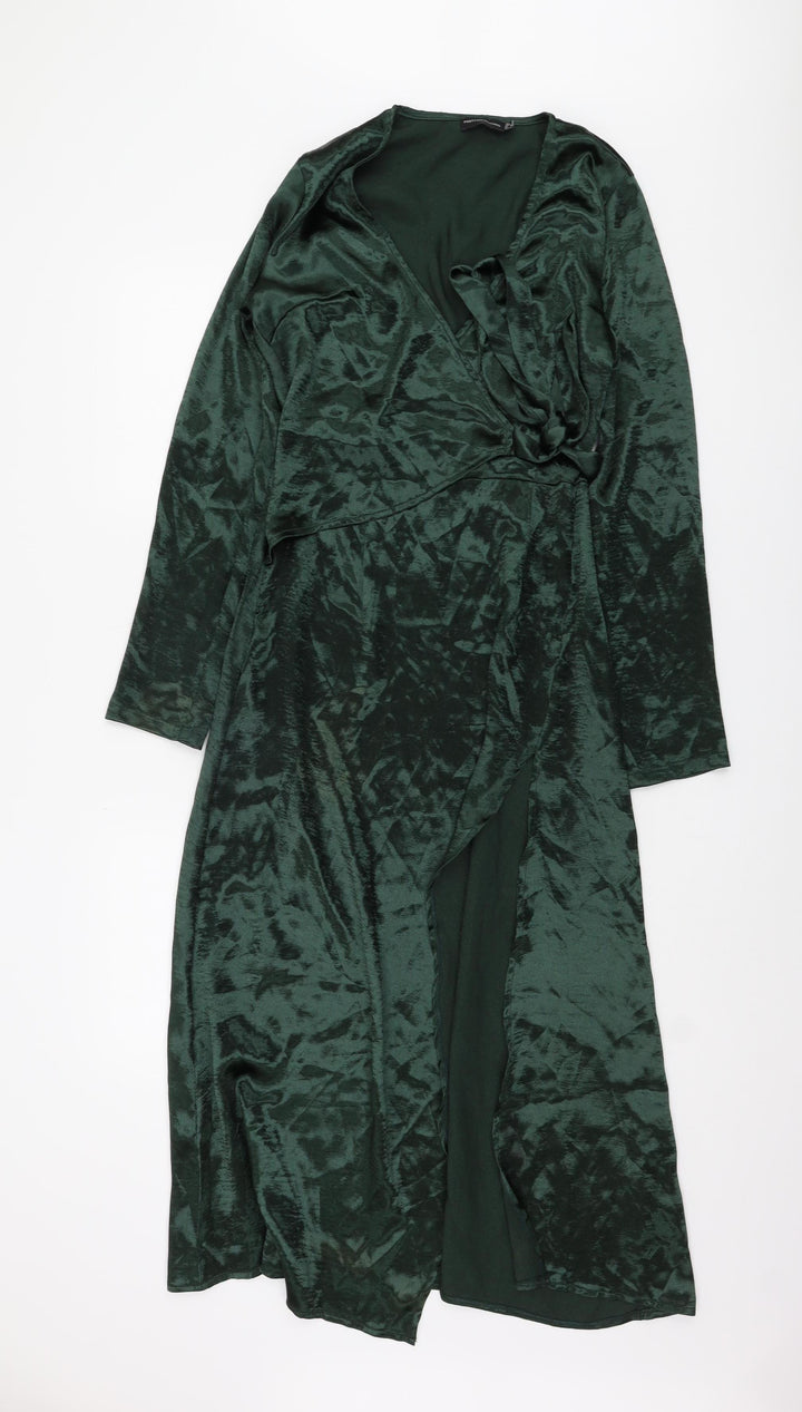PrettyLittleThing Green V-Neck Dress UK 8
