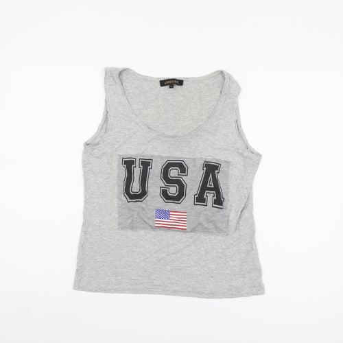Jaeger Women's Medium Grey Cotton Tank Top, USA Theme