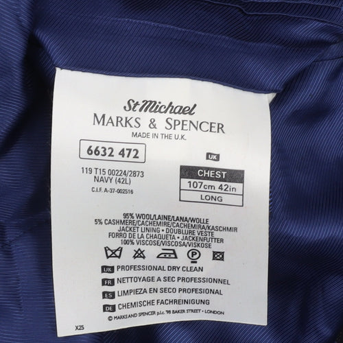 Marks and Spencer Men's Navy Blazer, 42L, Striped Wool Blend