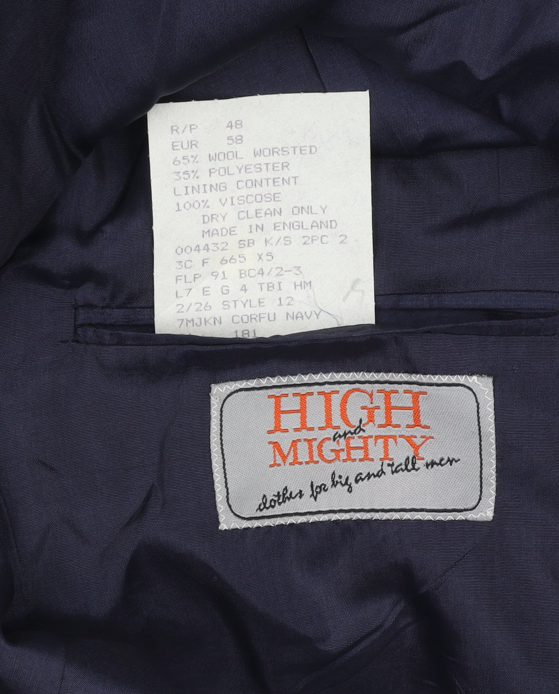 High and Mighty Men's Navy Striped Suit Jacket 48R