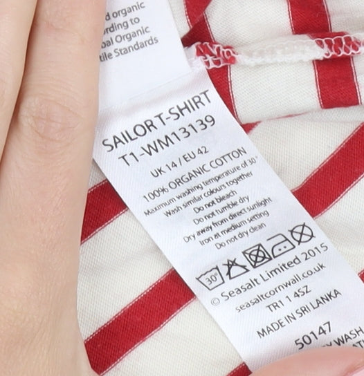 Seasalt Women's Red Striped T-Shirt Size 14
