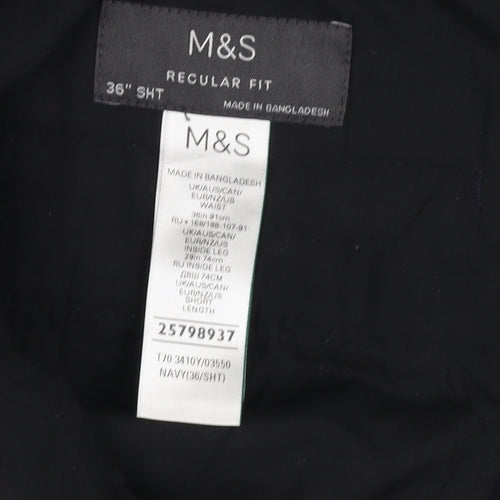 Marks and Spencer Men's Navy Regular Fit Trousers, 30 in