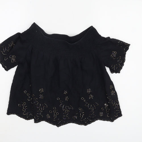 Topshop Women's Black Off Shoulder Embroidered Blouse