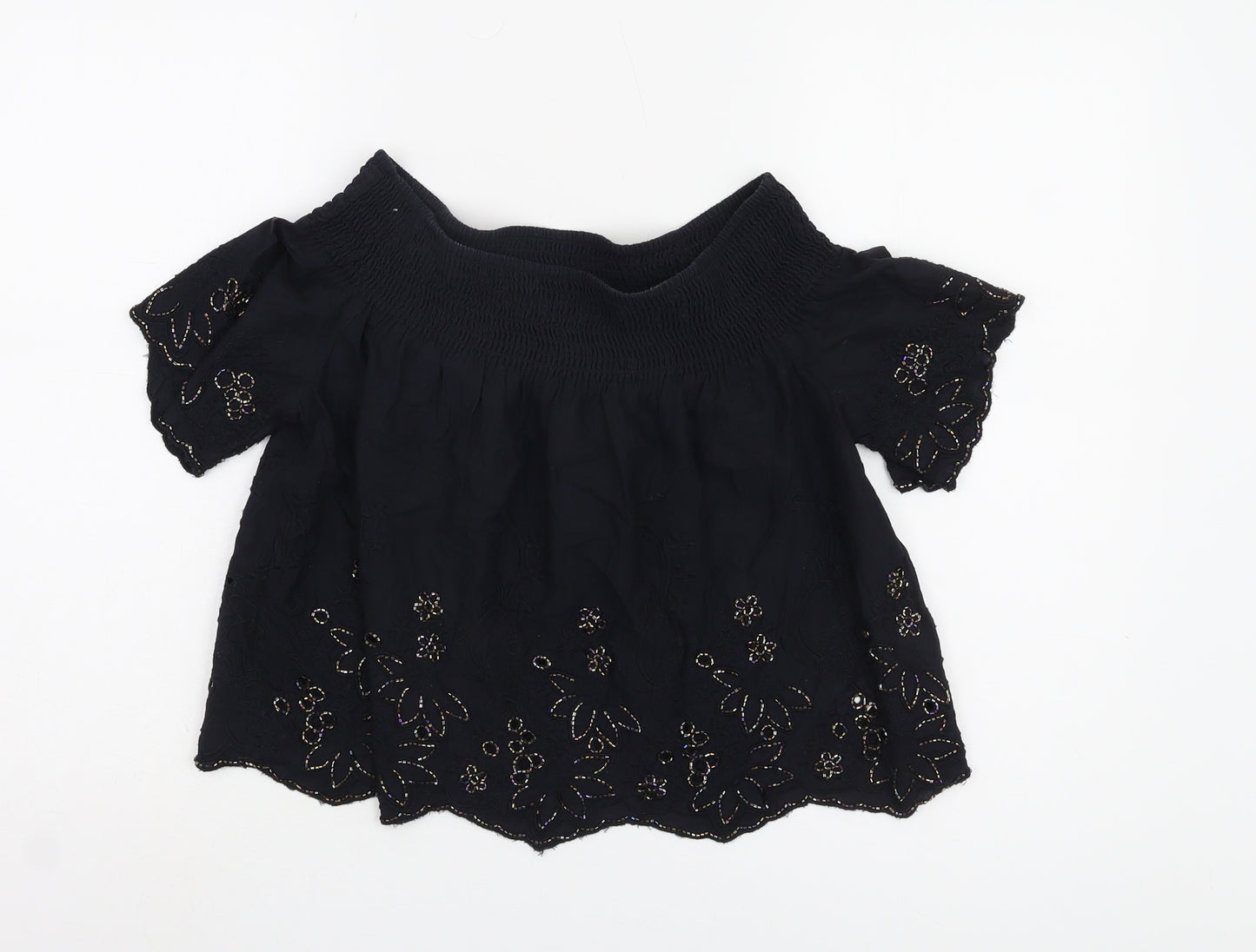 Topshop Women's Black Off Shoulder Embroidered Blouse