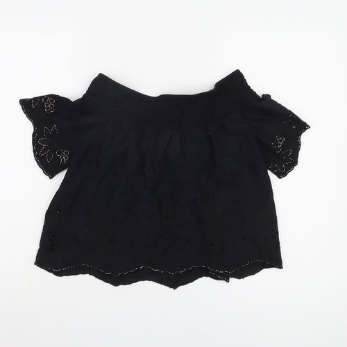 Topshop Women's Black Off Shoulder Embroidered Blouse