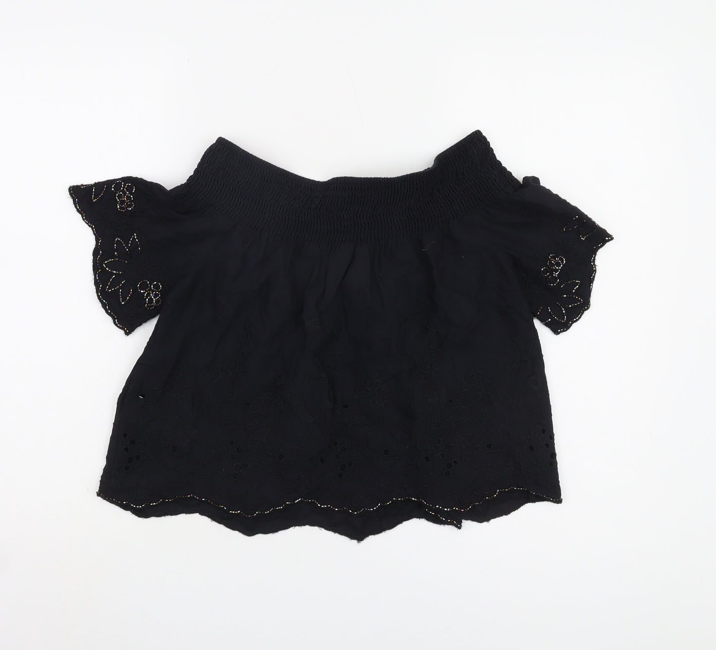 Topshop Women's Black Off Shoulder Embroidered Blouse